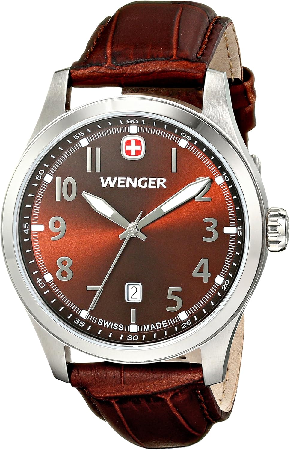 wenger 威戈 男式 01.0541.119 毛巾 3h 模拟显示瑞士石英棕色手表